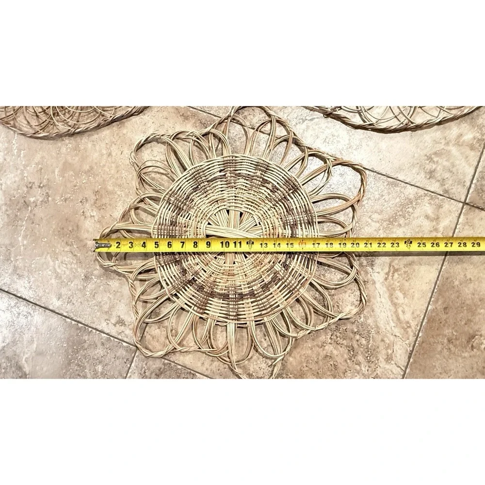 Vintage Woven Rattan Wall Art Set Boho Coastal Grandmillennial Decor 3 Pc Wicker